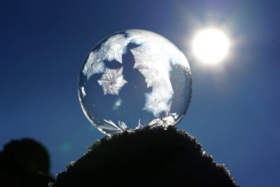 soap bubble, crystals, ice crystals