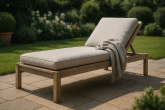 Chaise longue de jardin en position semi-allongée pour la détente