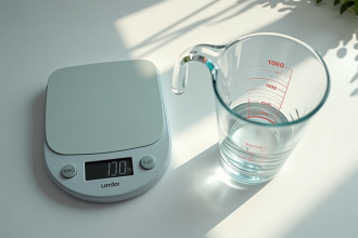 Balance de cuisine avec eau à 100 grammes et millilitres