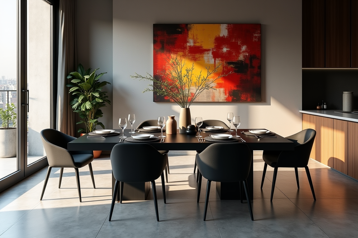 Coin repas cosy dans un appartement urbain lumineux
