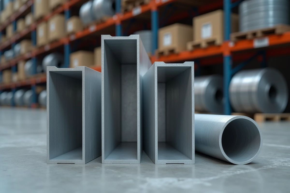 Comparaison de profils de tubes en aluminium structurel coupés en sections sur béton
