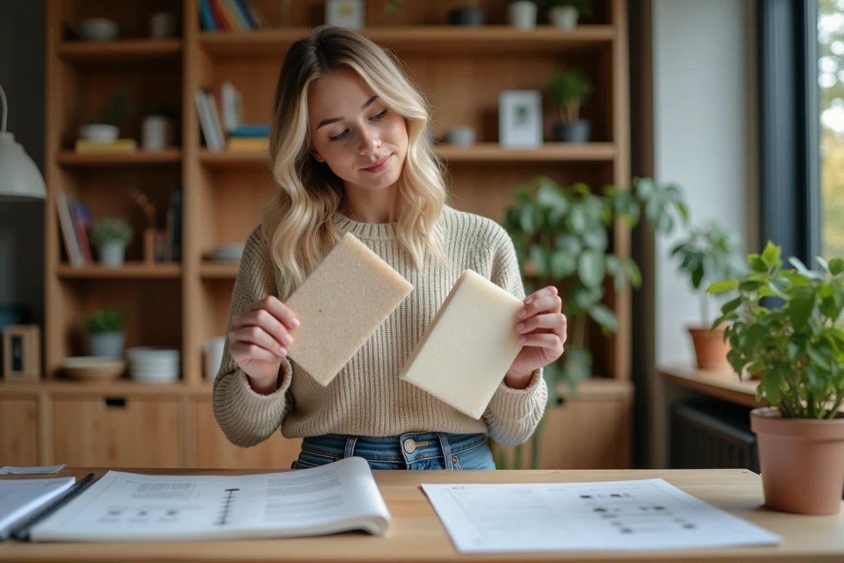Jeune femme comparant des échantillons d