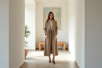 Femme élégante dans une entrée moderne et épurée