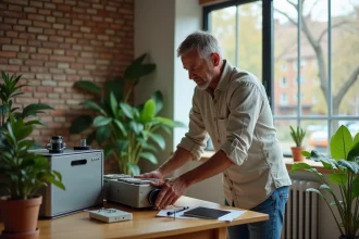 Refroidisseur adiabatique installé dans un intérieur moderne et lumineux