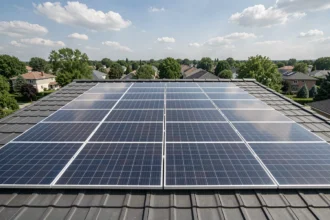 Installation de panneaux solaires 9000W en autoconsommation sur le toit d'une maison individuelle en banlieue