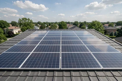 Installation de panneaux solaires 9000W en autoconsommation sur le toit d'une maison individuelle en banlieue