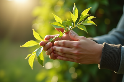 Mains de jardinier récoltant des fleurs de chèvrefeuille en extérieur