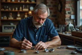 Horloger réparant une montre dans son atelier