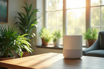 Salon moderne avec plantes vertes et purificateur d'air