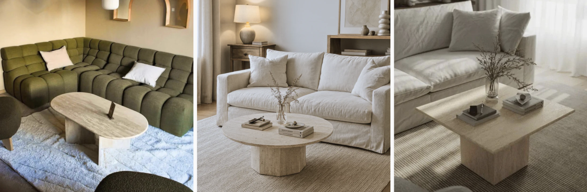salon avec table basse en travertin